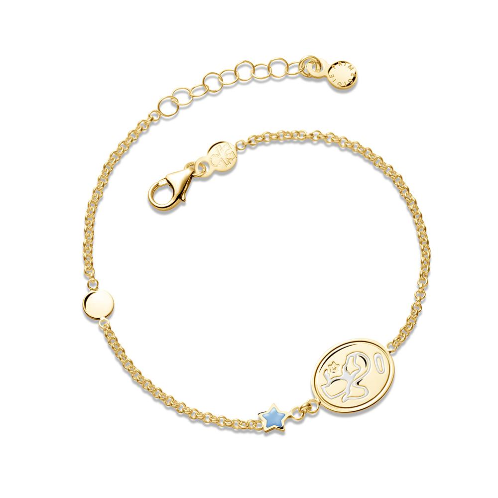 Bracciale con piastrina e angioletto inciso che prega, oro giallo 18kt