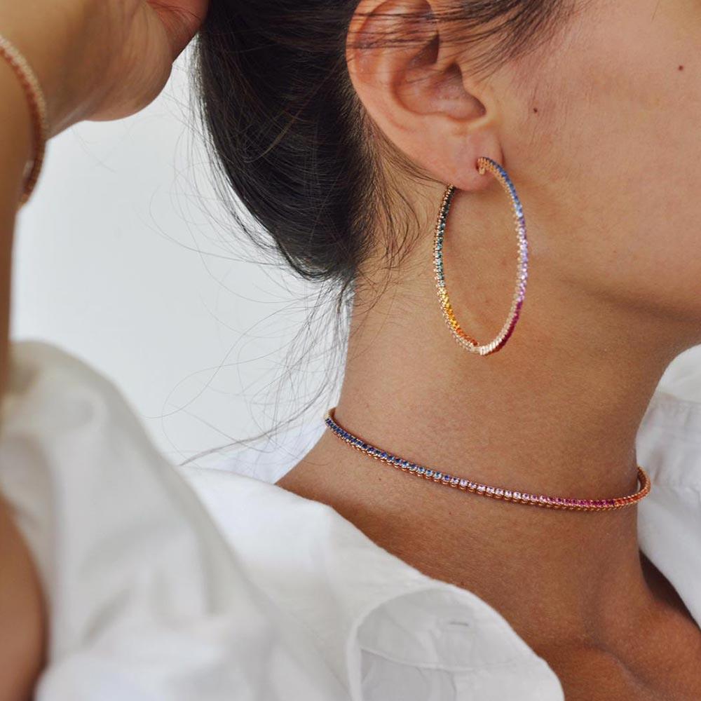  Girocollo arcobaleno zaffiri taglio princess 8,12ct oro giallo - RF JEWELS