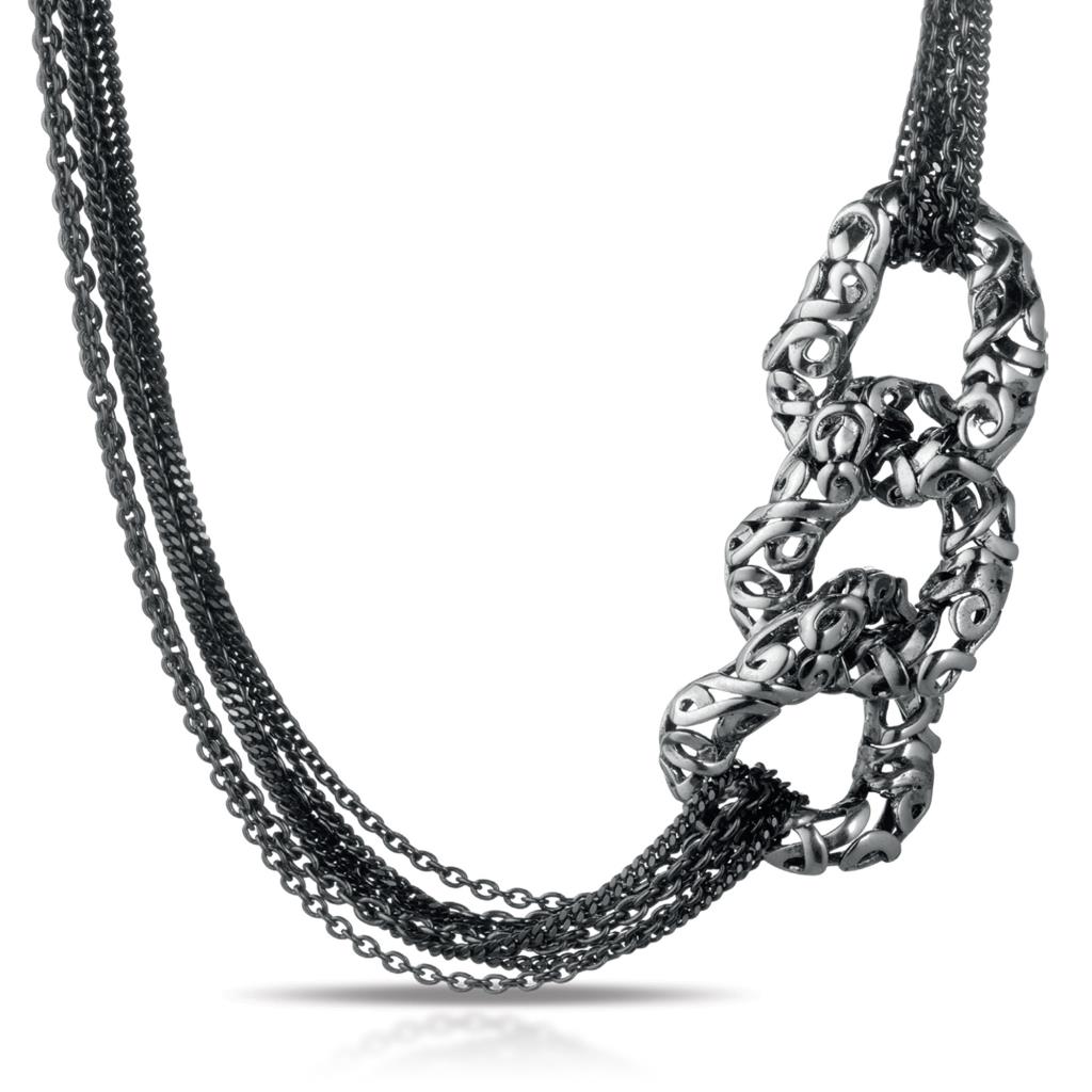  60cm burnished 925 silver chain with handmade embroidery - MARESCA OFFICINE ORAFE