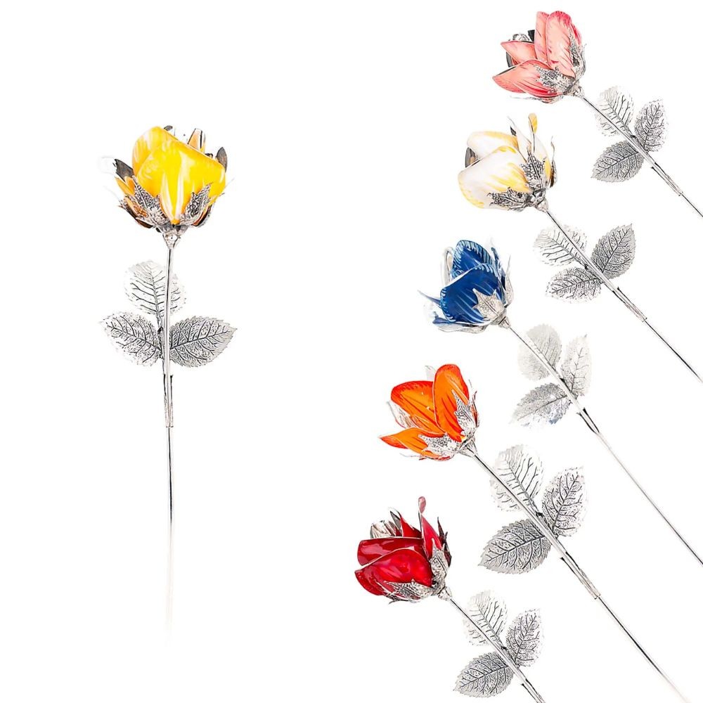 Rosa Grande Ambra H 36 Cm Soprammobile Argento