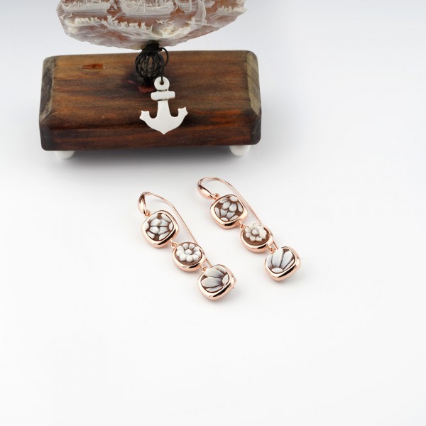  Rose silver pendant earrings with three cameos - CAMEO ITALIANO