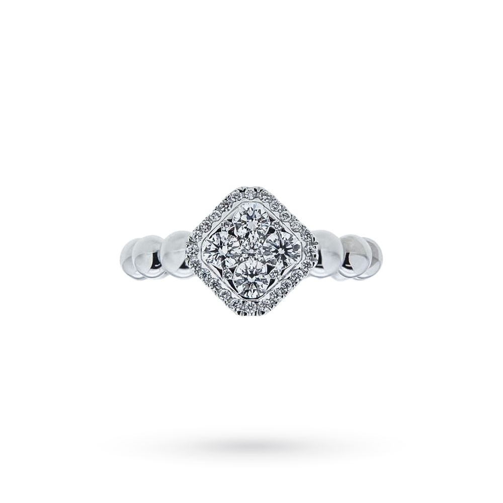  Anello oro bianco 18kt con diamanti 0,59ct gambo a sferette - ORO TREND