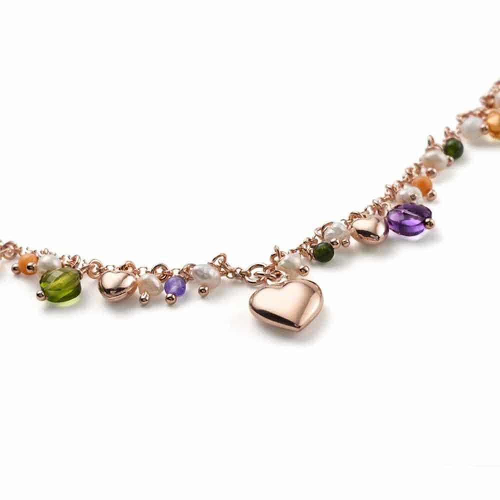  Collana donna Claudine in argento, quarzi e cuori 45+3 cm - MARIA CRISTINA STERLING