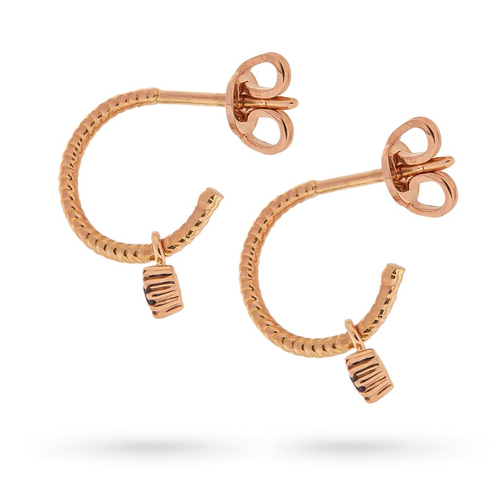 Orecchini cerchietti oro rosa pendente zaffiro blu - LUSSO ITALIANO