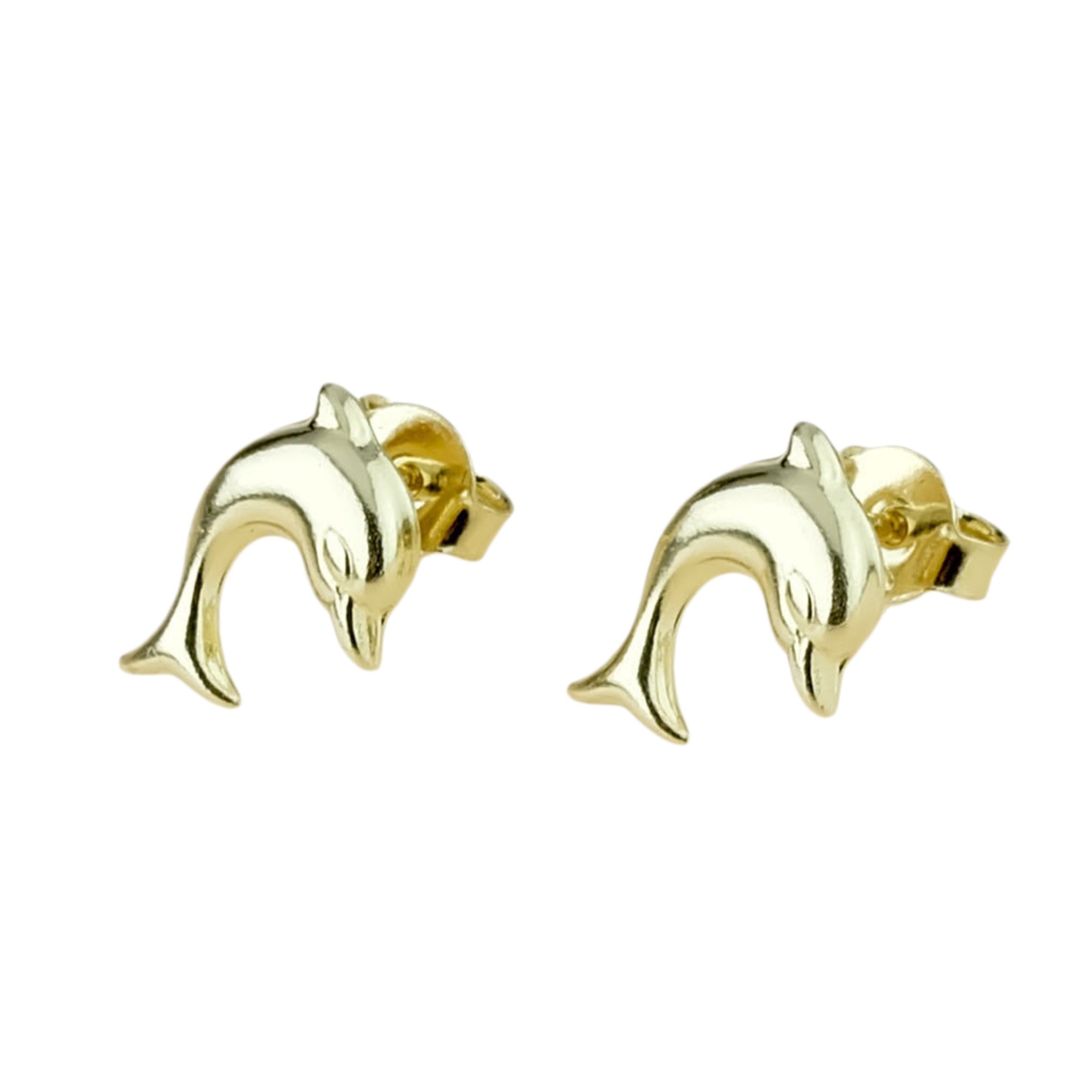 Orecchini a forma di delfino in oro giallo 18kt 13x10 mm con perno, Cicala