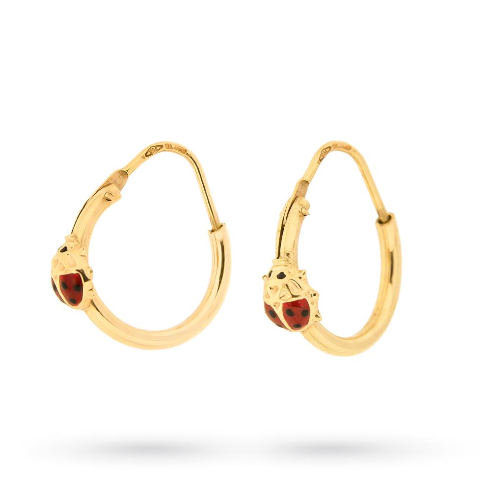 Yellow gold enamelled ladybug earrings Ø13,8mm - UNBRANDED