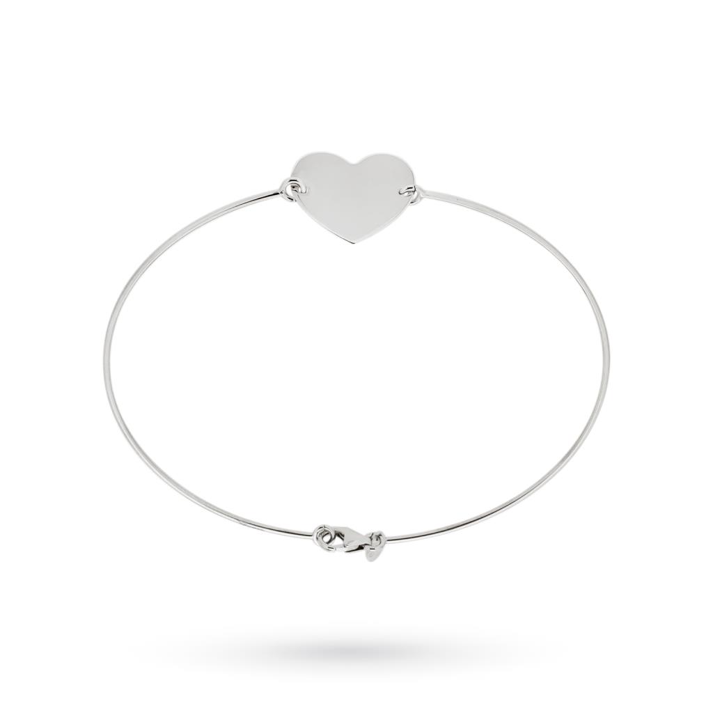 White gold wire bracelet heart plate - UNBRANDED