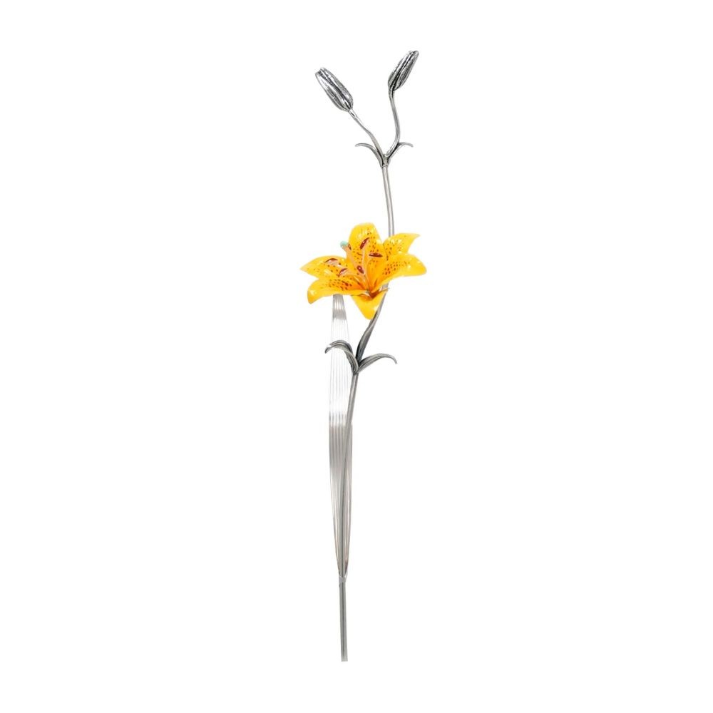 Lilium 1 Fiore Dipinto A Mano Giallo Soprammobile Argento