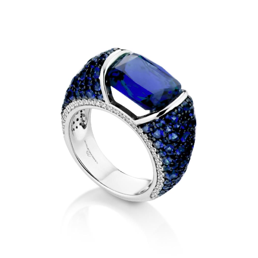 Marcello Pane gemstone ring and blue side pavè - MARCELLO PANE
