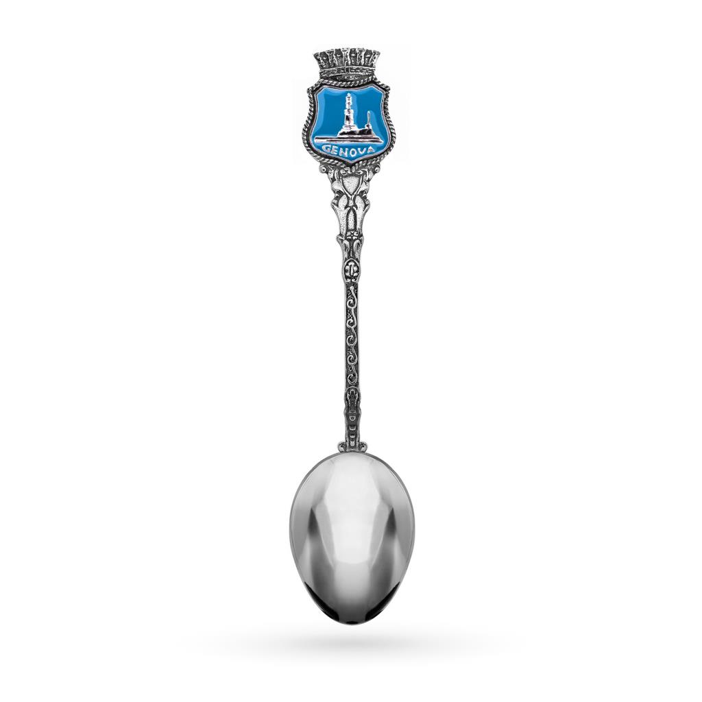 925 silver teaspoon with Genoa city lighthouse with azure enamel - CICALA
