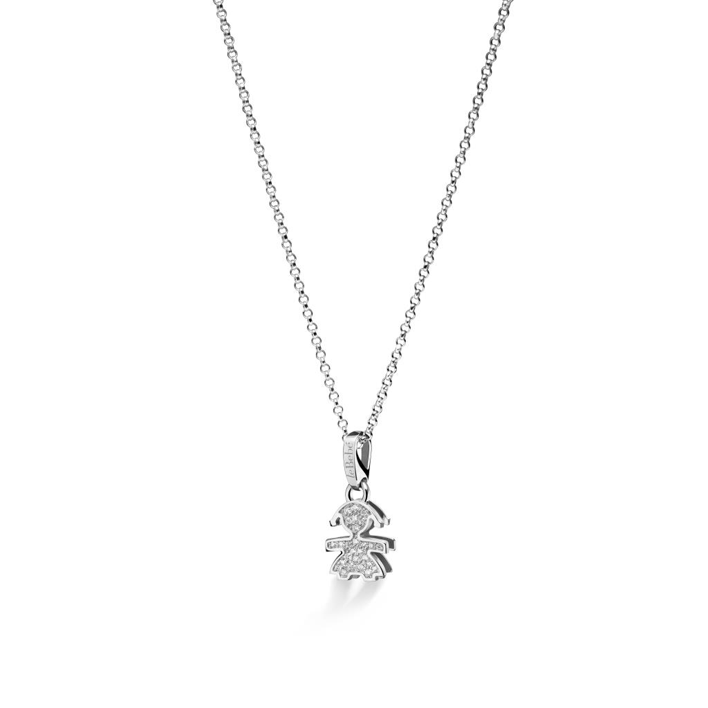 18kt white gold necklace girl charm leBebe LBB154 with diamonds ct 0,135 - LE BEBE