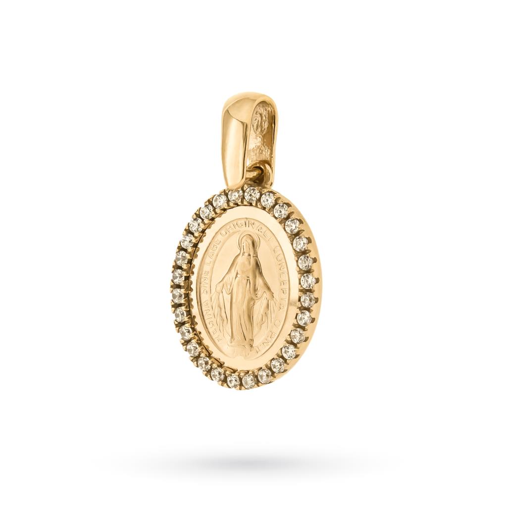 Miraculous Madonna pendant yellow gold and zirconia 11x14mm - UNBRANDED