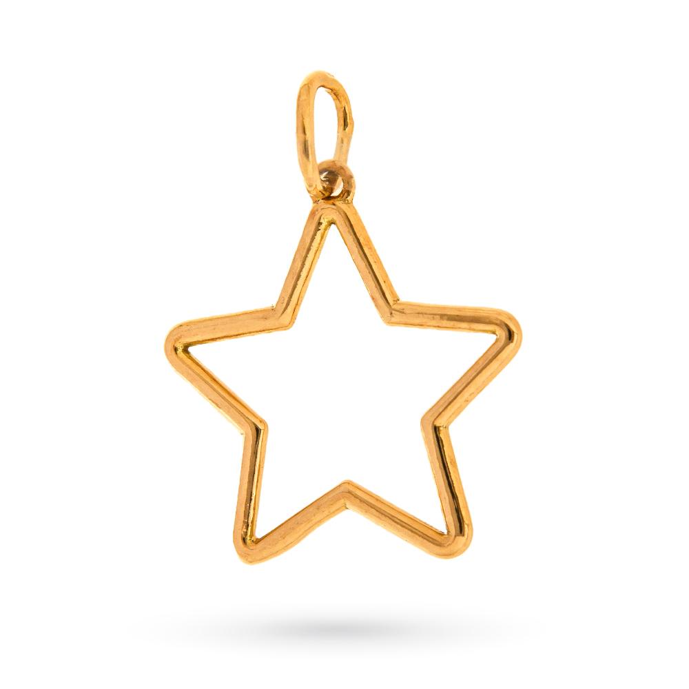 Smooth polished 18kt yellow gold star contour pendant - LUSSO ITALIANO