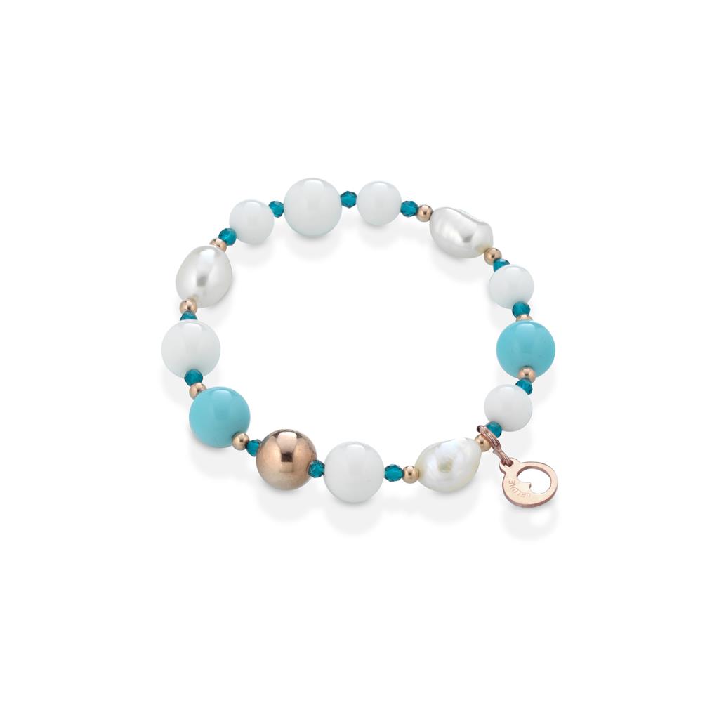 Stretch bracelet with turquoise paste, pearls and pink silver - GLAMOUR
