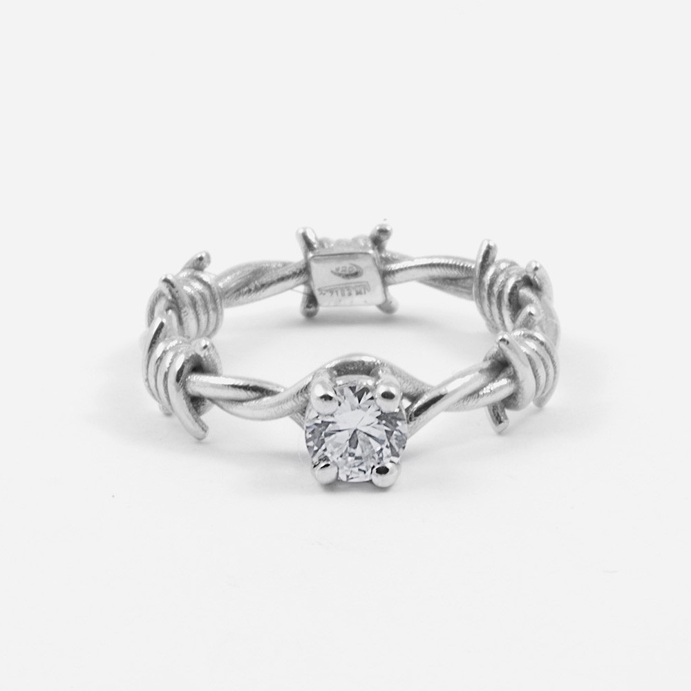  Anello solitario Nove25 filo spinato in argento - NOVE25