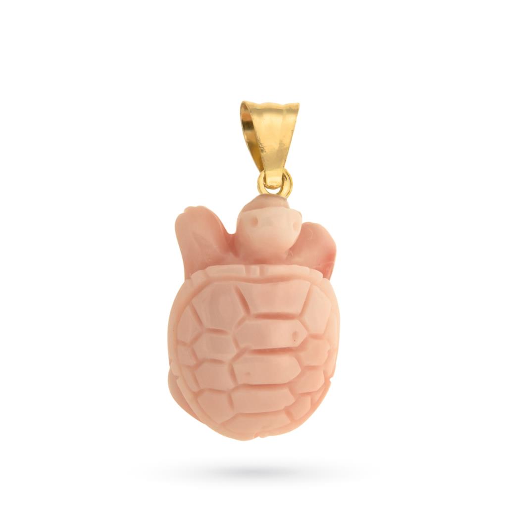 Ciondolo tartaruga in corallo e oro giallo 18kt - LUSSO ITALIANO