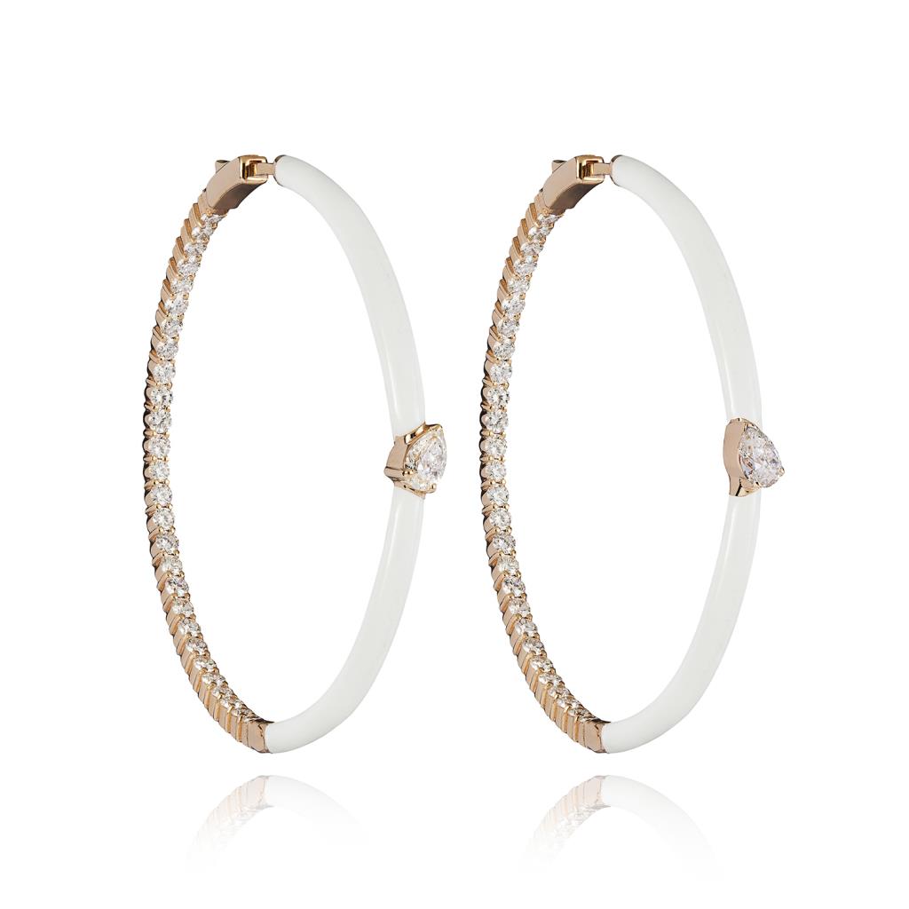 Orecchini cerchio oro giallo smalto bianco e diamanti 2,07ct - RF JEWELS