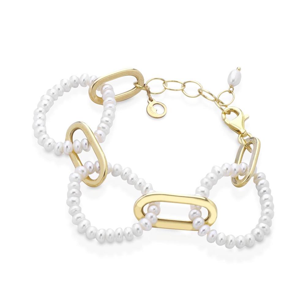 Bracelet silver golden chains freshwater pearls 17,5cm - GLAMOUR