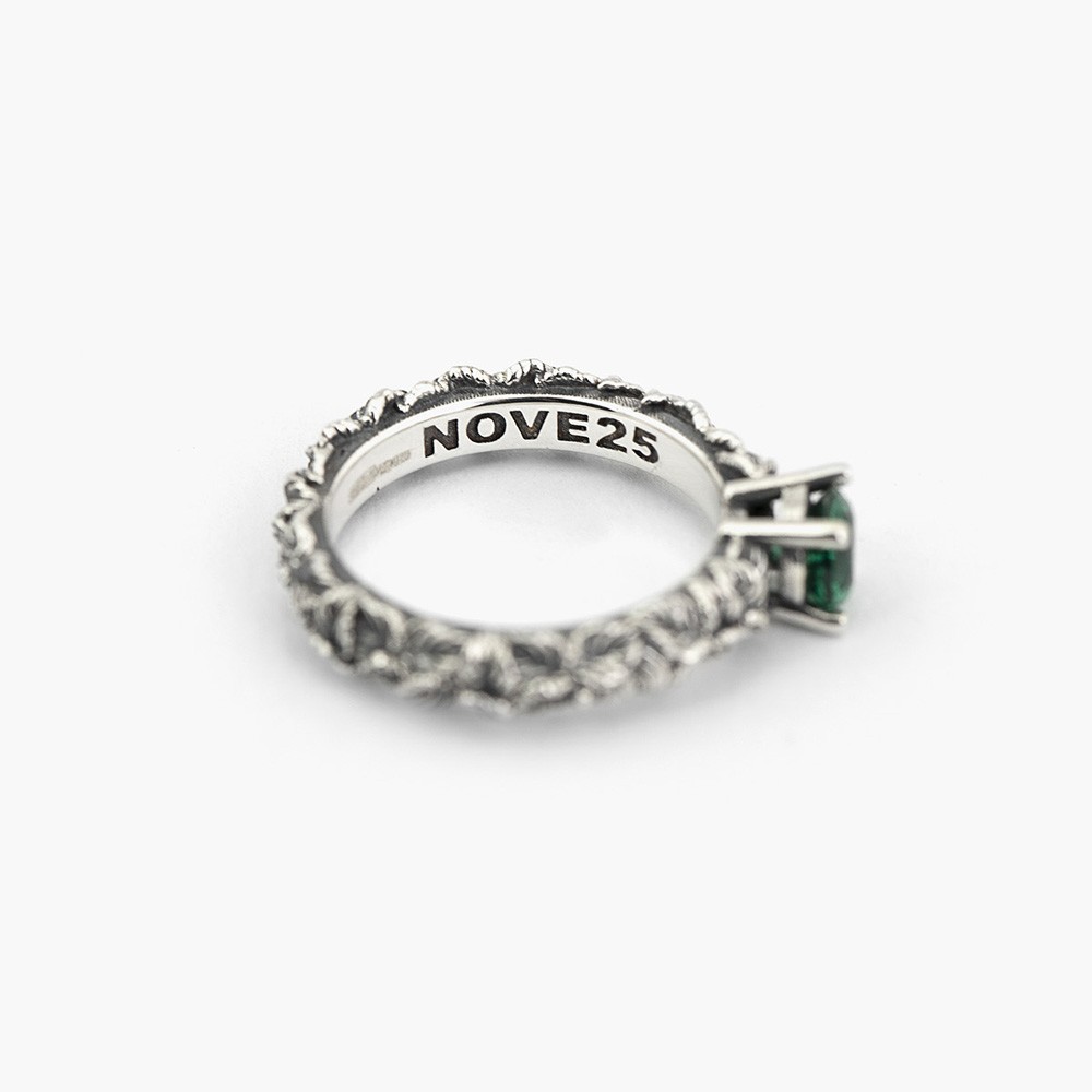  Nove25 burnished silver green zircon leaf solitaire ring - NOVE25