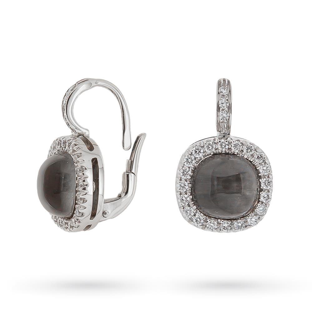 Orecchini pendenti quarzo grigio oro bianco diamanti - LUSSO ITALIANO