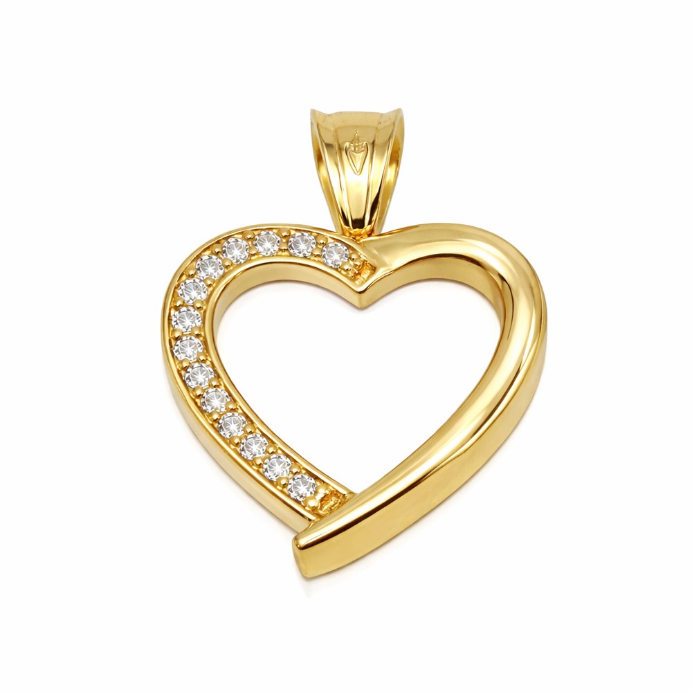 Ciondolo pendente a forma di cuore con zirconi in oro giallo