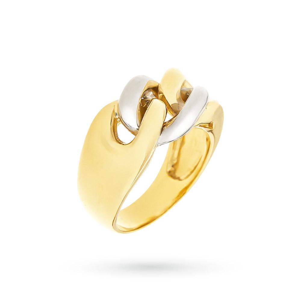 Anello catena grumetta oro bianco e giallo 18kt - LUSSO ITALIANO