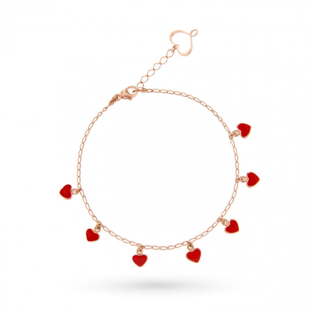 Bracciale con cuori smaltati rossi in argento 925 placcato oro rosa - MAMAN ET SOPHIE