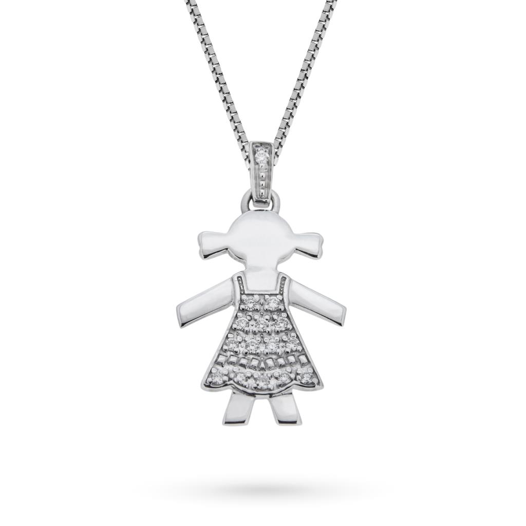 Girocollo oro bianco ciondolo bimba brillanti - LUSSO ITALIANO