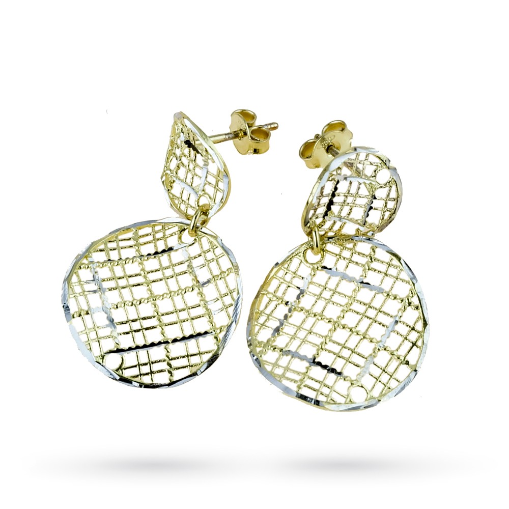 Orecchini pendenti con cerchi traforati in oro giallo
