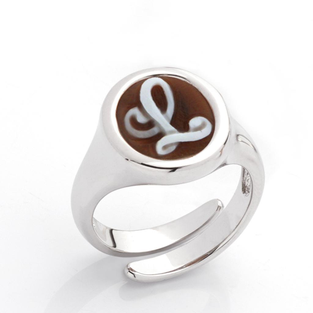 L letter ring in 925 silver with italics engraved cameo - CAMEO ITALIANO