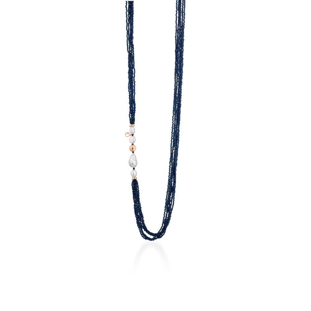 Collana multistrato argento con perle e gemme blu - GLAMOUR