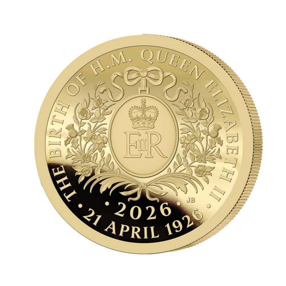 5 Pound Oro 2026 Queen Elizabeth II 100 Anniversario Guernsey  - 