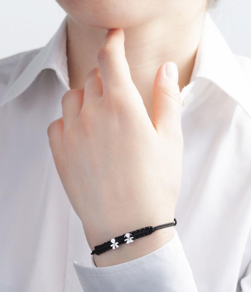  18kt white gold leBebe boy and girl with diamonds and black cord - LE BEBE