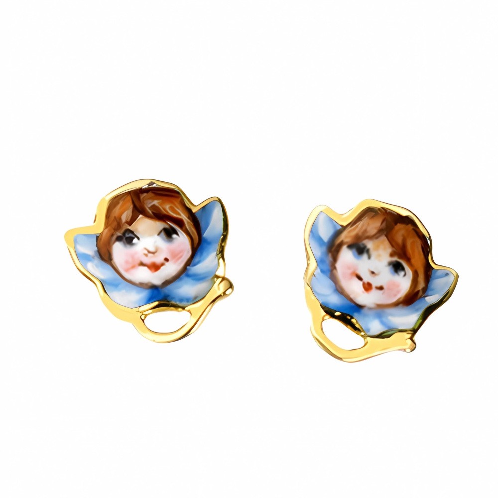 Orecchini tappabuco in oro Gabriella Rivalta con angioletto smaltato a mano