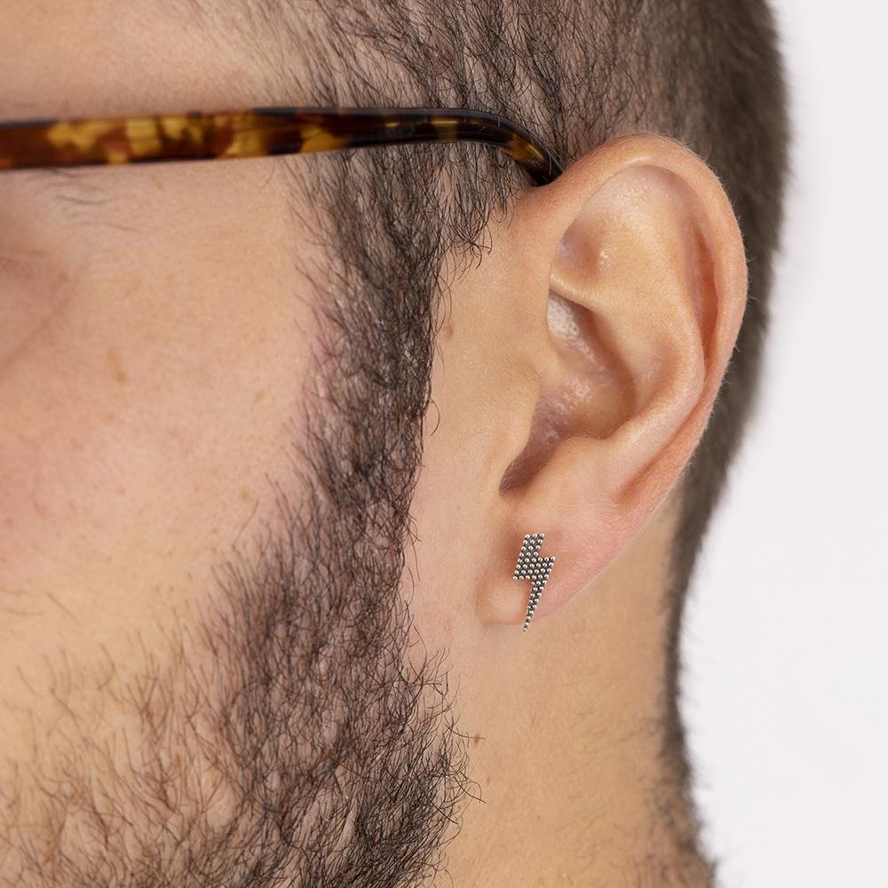 Nove25 burnished silver dotted lightning bolt single lobe earring - NOVE25