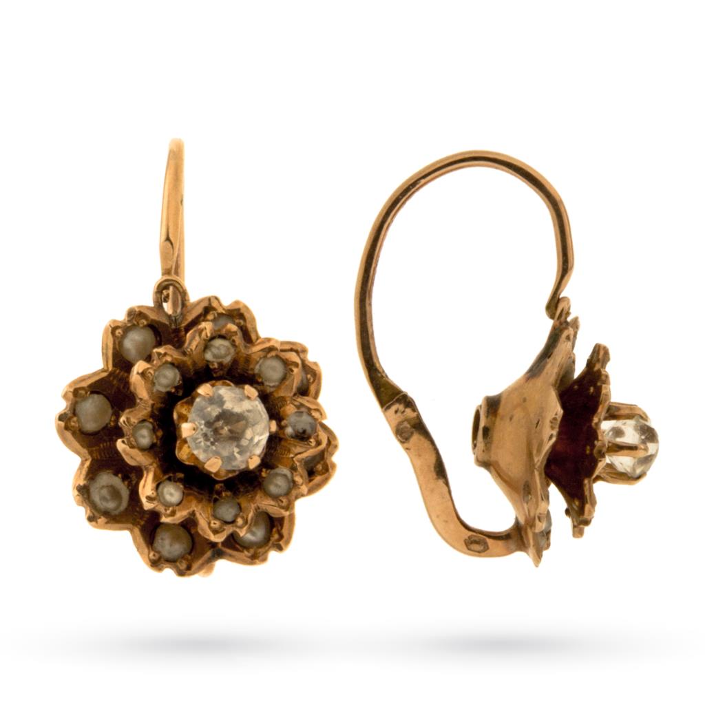  Orecchini e spilla vintage in oro rosa e pietre bianche - LUSSO ITALIANO