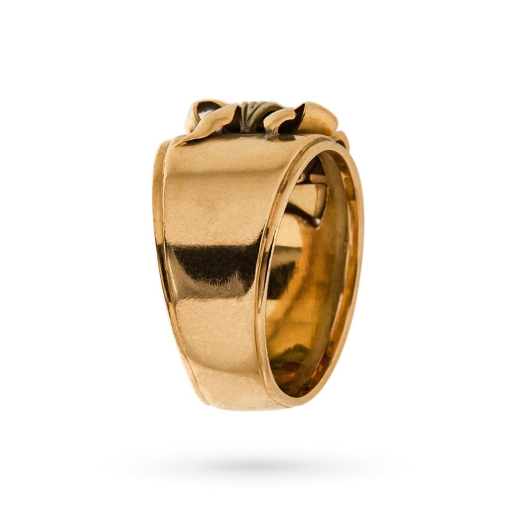  Vintage yellow gold band ring with red gem - 