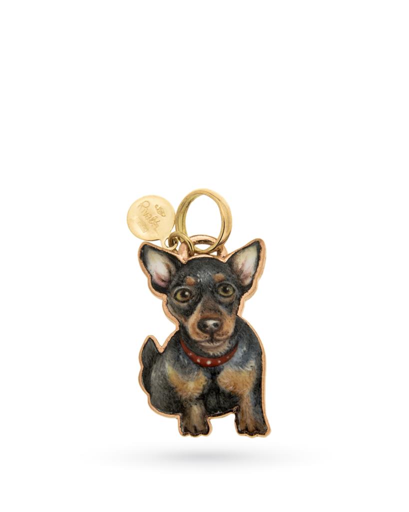 18kt yellow gold and copper Gabriella Rivalta enameled charm custom made dog - GABRIELLA RIVALTA