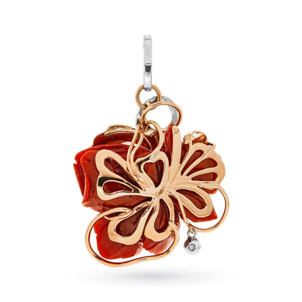 Ciondolo oro 18kt rosa corallo rosso diamanti 0,26ct - CICALA