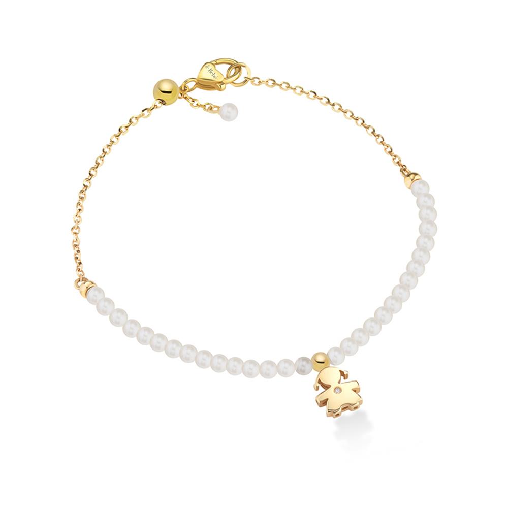Bracelet 2,5-3 mm pearls girl 9 kt yellow gold diamond - LE BEBE