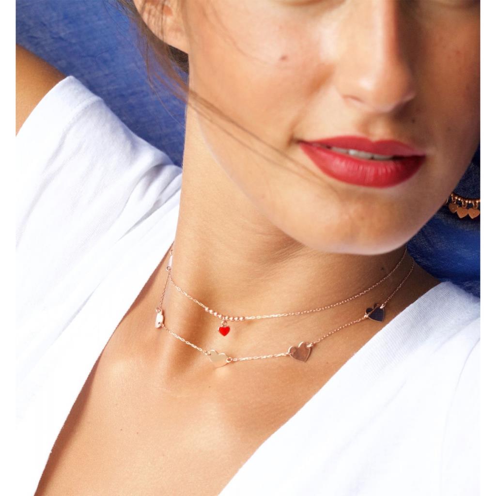  Collana cuoricino rosso smaltato argento 925 rosa Maman et Sophie GCCUO011 - MAMAN ET SOPHIE