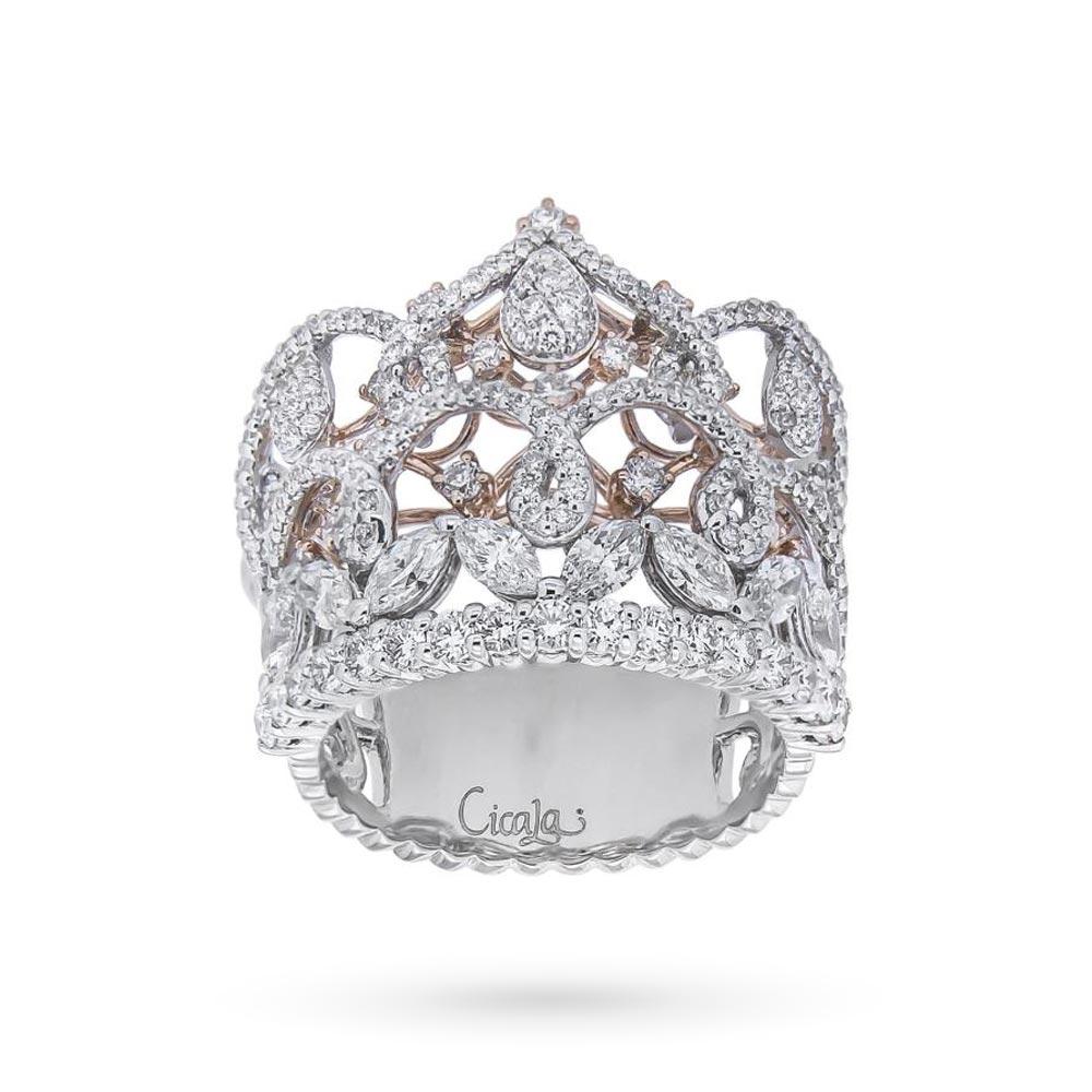 White and rose gold crown ring with 1.35ct diamonds - ORO TREND