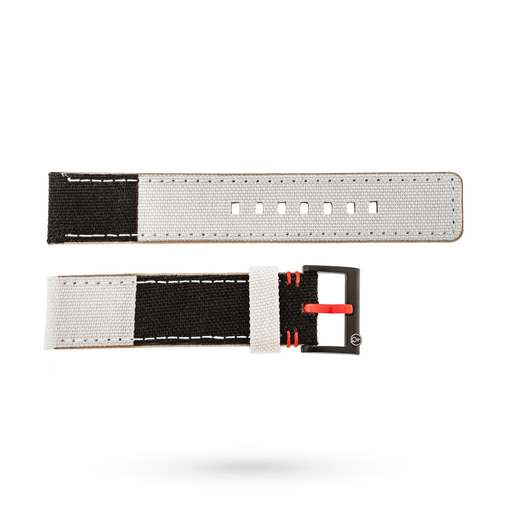Cinturino tessuto tecnico fantasia nero bianco 20mm - SMILESOLAR