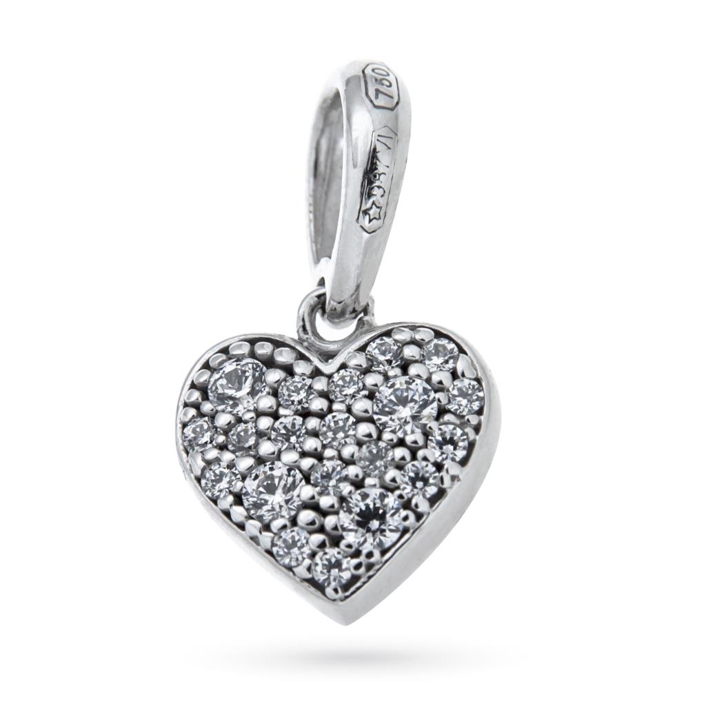 18kt white gold small heart pendant with zirconia  - LUSSO ITALIANO