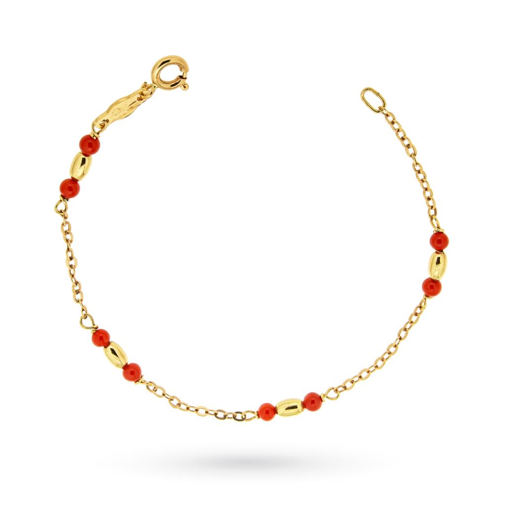 18kt yellow gold newborn bracelet red coral - 
