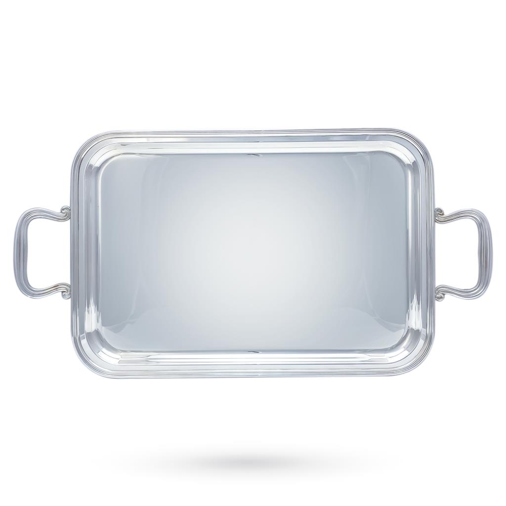 Smooth silver rectangular tray with handles 28x52cm - FANI