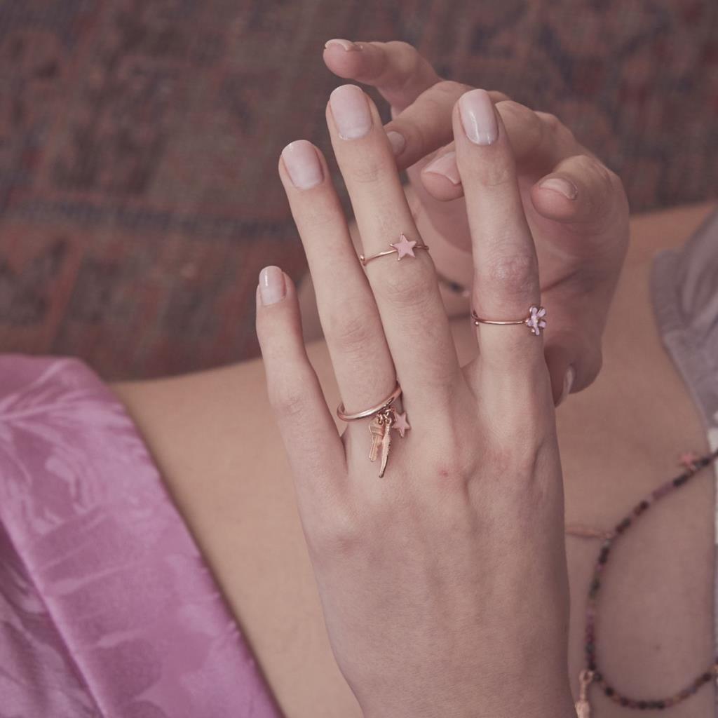  Ring with key, feather and pink enameled star - MAMAN ET SOPHIE