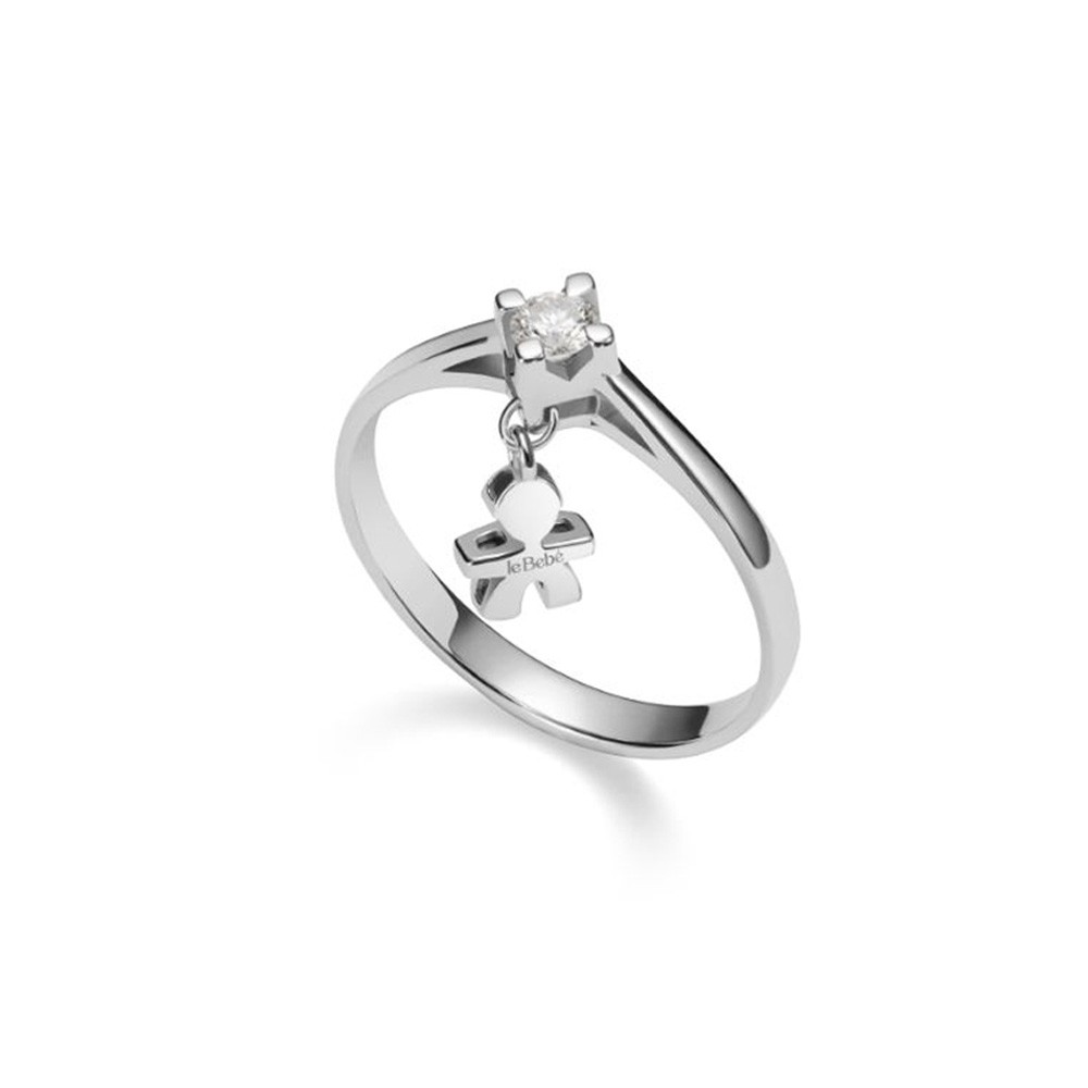 Anello oro bianco con diamante solitario e bambino pendente
