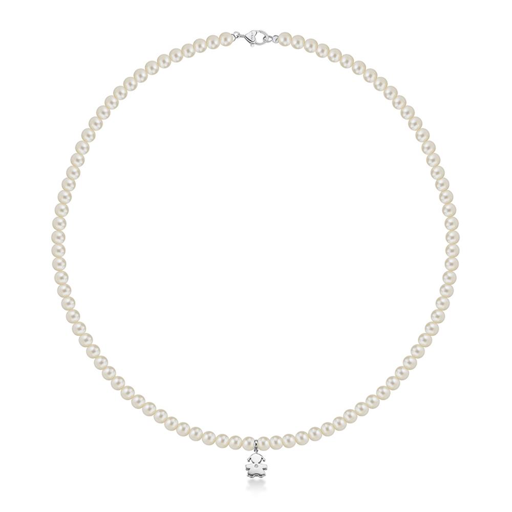 Necklace 4,5-5 mm pearls girl 9 kt white gold diamond - LE BEBE