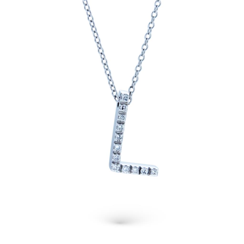 Collana con iniziale L in oro bianco con diamanti - CICALA
